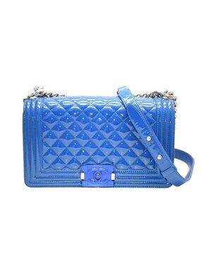 Chanel Boy Chain Shoulder Bag Patent Leather CC Logo Silver